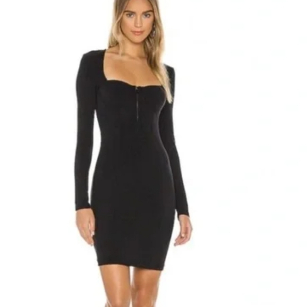 NWT Jonathan Simkhai Pia Black Knit Bustier Bodycon Long Sleeve Mini Dress S